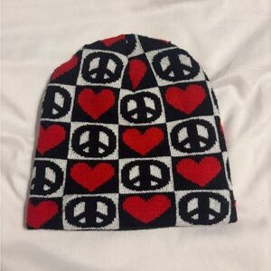 Kids Peace and Love Beanie - Red, Black, White